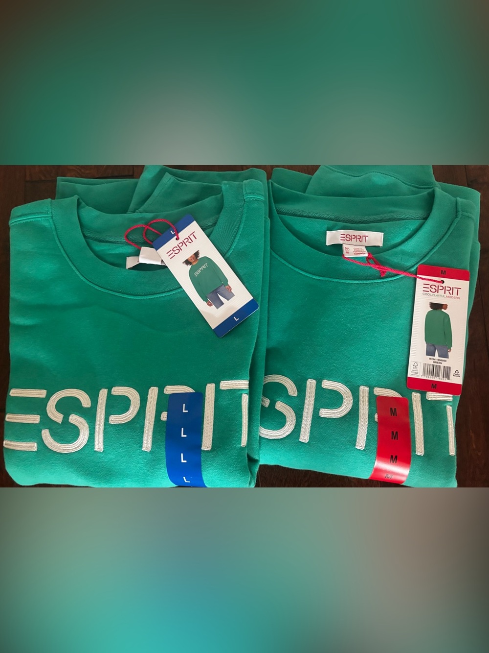 NWT Esprit  Logo Fleece Crewneck Sweatshirt Green Vintage size M or L  1980"s